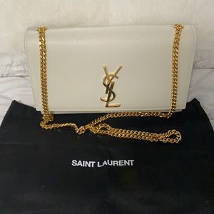 YSL medium Kate white with gold hardware shoulder bag.